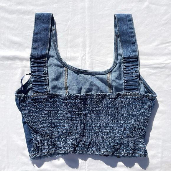 Lone Star Denim Crop Top Skirt Set Womens Small Blue Shorts 2 Piece Outfit - Picture 3 of 8